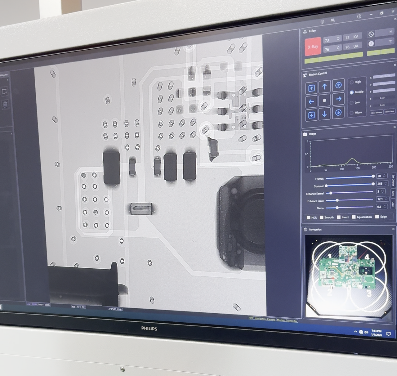 双击待测物的位置一键导航 - X-Ray检测机操作界面